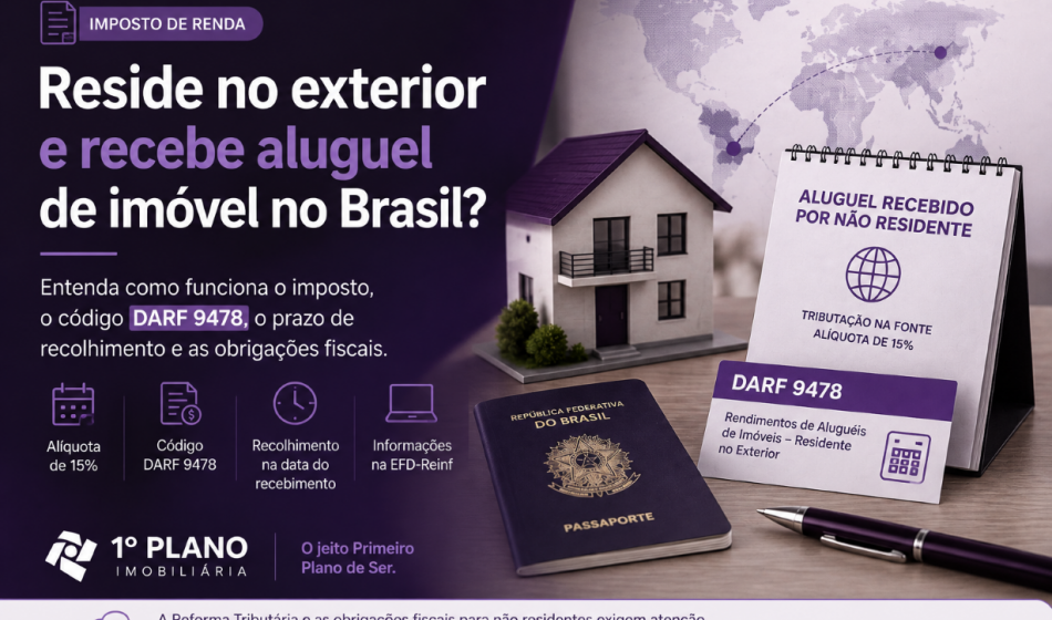 Aluguel de imóvel para proprietário que mora no exterior: como funciona o IRRF (DARF 9478), EFD-Reinf e a administração do imóvel em 2026